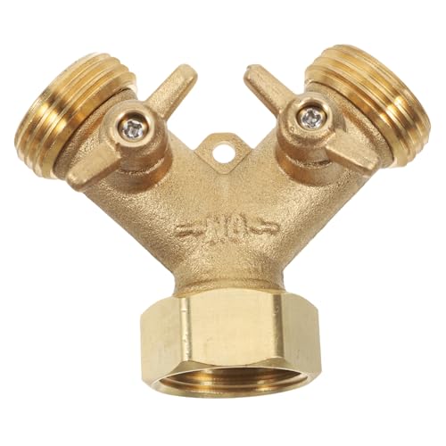DECOMELODY Messing Y Ventil Wasserverteiler Gartenschlauch Verteiler mit Kugelhahn Robuster Y Förmiger Schlauchanschluss für Effiziente Wasserverteilung Langlebiger Garten Schlauchadapter von DECOMELODY