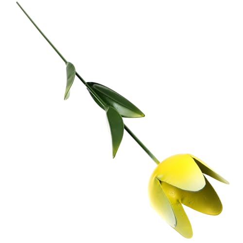 DECOMELODY Metall Gartenstecker Tulpe Gelb Robust Wetterfest Gartendeko Außen Langlebige Metallblume für Blumenbeete Rasen und Pflanzkübel Dekorative Gartenkunst von DECOMELODY