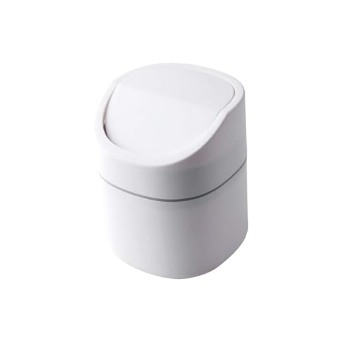 DECOMELODY Mini Desktop Abfalleimer aus PP Kompakt und Rostfrei mit Druck Deckel Weißer Müllbehälter für Bad Küche Büro Schlafzimmer Vielseitig Einsetzbar Tragbar Geschenkidee von DECOMELODY