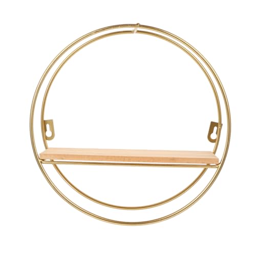 DECOMELODY Nordischer Wandregal aus Metall in Runder Form Geometrisches Wanddeko Element Schwebendes Holz und Metallregal Modernes Wanddekor für Wohnzimmer Schlafzimmer Büro Goldenes Design von DECOMELODY