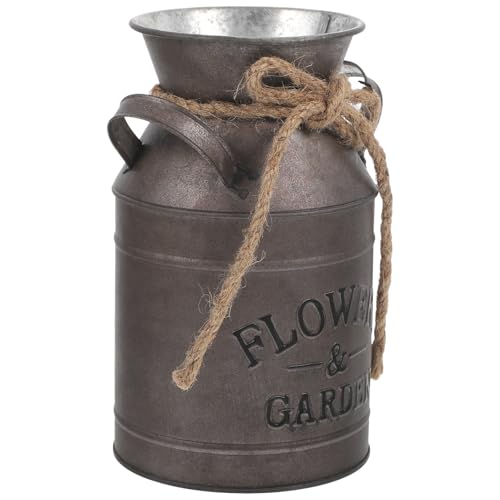 DECOMELODY Rustikale Farmhouse Milchkanne aus Metall Vintage Blumen Eimer Vase für Wohnzimmer Balkon Büro Dekoration Langlebig Pflanzgefäß Landhausstil von DECOMELODY