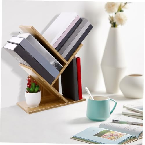 DECOMELODY Schmaler Baum Desktop Bücherregal aus Holz Platzsparendes Stabiles Design mit Anti Umkippsicherung für Wohnzimmer Büro und Schlafzimmer Moderner Aufbewahrungsständer von DECOMELODY