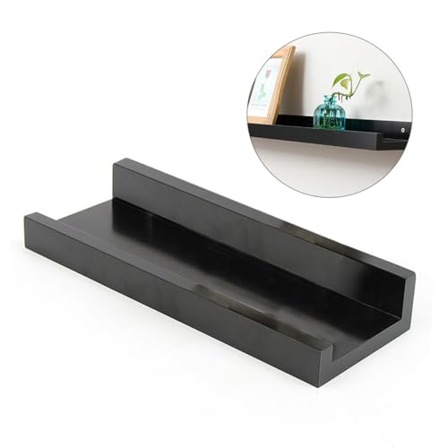 DECOMELODY Schwebendes Wandregal aus schwarzem Holz Platzsparend Robuste Wandablage für Küche Wohnzimmer Büro Einfache Montage Modernes Design Vielseitige Aufbewahrungslösung von DECOMELODY