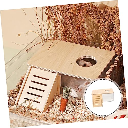DECOMELODY Transparente Hamster Sandbadewanne mit Holzleiter Mittelgroßer Sandbadbehälter für Kleintiere Einfach zu Reinigen Kratzfester Hamster Sandkasten zur Pflege und Spielspaß von DECOMELODY