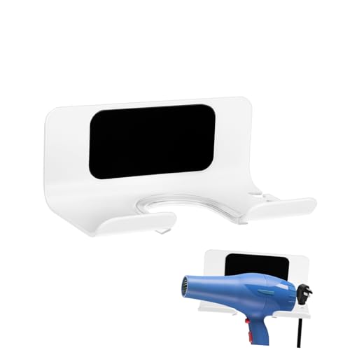 DECOMELODY Wandmontierter Haartrocknerhalter Wandhalterung Fön Fönständer Föhnhalter Zur Wandmontage Haartrockner Für Badezimmer Haar Accessoires Organizer Fönhalter Für Bad Weiß Aluminium von DECOMELODY