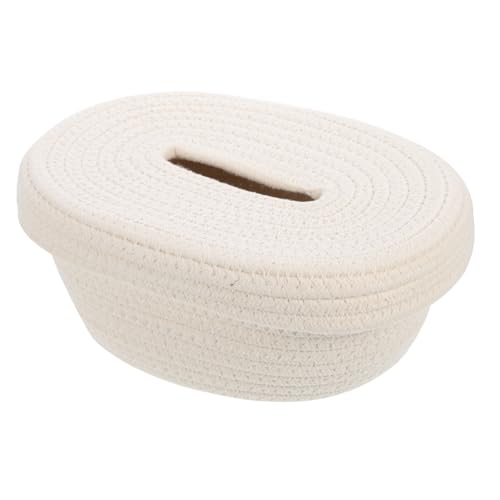 DECOMELODY Woven Cotton Rope Tissue Box Japanischer Stil Dekorativer Taschentuchhalter Natürliche Aufbewahrung für Papierhandtücher Kompakte Gewebte Box für Zuhause und Büro Weiß von DECOMELODY