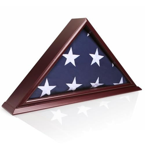 DECOMIL - 5 x 9 Beerdigungs-/Veteranen-Flagge, elegante Vitrine mit Sockel, Massivholz, Kirsch-Finish von DECOMIL