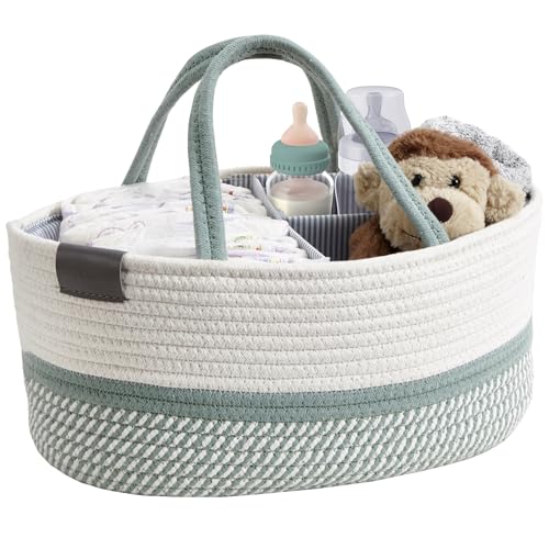 DECOMOMO Wickeltasche, Baby-Windelkorb, Wickel-Organizer für Wickeltisch, Geschenk für Mädchen und Jungen, Spiralform, Grün und Weiß, Größe L von DECOMOMO