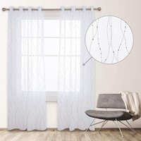 Transparent Gardinen Voile Vorhang, 2er Set,135x260 cm(BreitexHöhe), Weiß Schwarze - Weiß Schwarze - Deconovo von DECONOVO