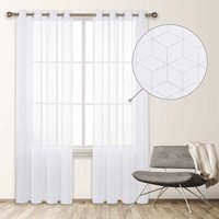 Transparent Gardinen Voile Vorhang, 2er Set,135x260 cm(BreitexHöhe), Weiß Silberne - Weiß Silberne - Deconovo von DECONOVO