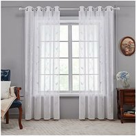 Deconovo - Transparent Gardinen Voile Vorhang, 2er Set, 140x229 cm(BreitexHöhe), Blumen - Blumen von DECONOVO