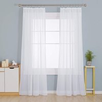 Deconovo - Gardinen mit Kräuselband Wohnzimmer Schal Transparent Vorhänge Schlafzimmer Leinenoptik, 2er Set, 140x245 cm(BreitexHöhe), White - White von DECONOVO