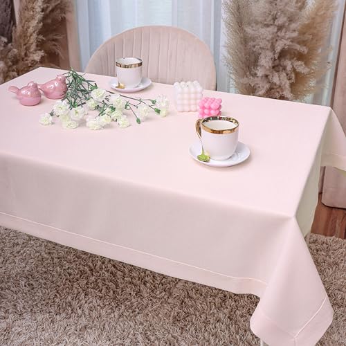DECOOR Tischdecke abwaschbar 280x140 cm eckige Tischwäsche aus Stoff in Leinenoptik schmutzabweisende Tafeldecke wasserabweisend Matte 220 g/m² Tischtuch mit dekorativer 5 cm Bordüre Puderrosa von DECOOR