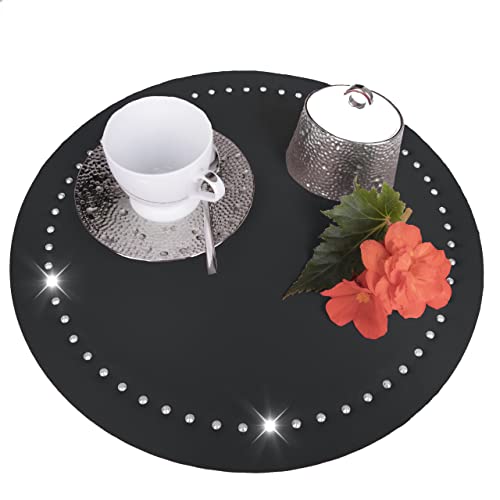 DECOOR- Platzset aus Polyester Ø 39cm, 6er Set, Graphit, Tischset Abwischbar, verziert mit Kristallen, Waschbare, Platzdeckchen, schmutzabweisender, hergestellt in der EU von DECOOR