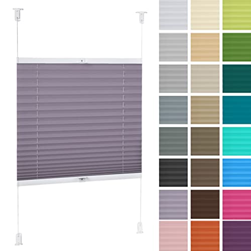 DECOOR Plissee ohne Bohren 100cm x 120cm Faltrollo Rollo für Fenster und Tür Nicht-invasive Fensterjalousien guter Sichtschutz und Sonnenschutz Breite der Überlappung 2 cm Lavendel von DECOOR