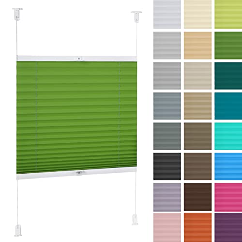 DECOOR Plissee ohne Bohren 105cm x 120cm Faltrollo Rollo für Fenster und Tür Nicht-invasive Fensterjalousien guter Sichtschutz und Sonnenschutz Breite der Überlappung 2 cm Grün von DECOOR