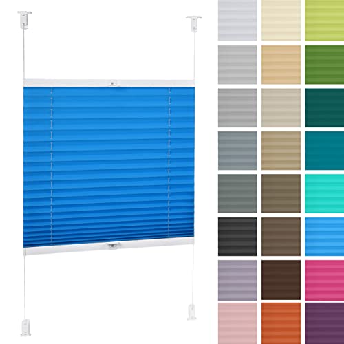 DECOOR Plissee ohne Bohren 110cm x 100cm Faltrollo Rollo für Fenster und Tür Nicht-invasive Fensterjalousien guter Sichtschutz und Sonnenschutz Breite der Überlappung 2 cm Blau von DECOOR