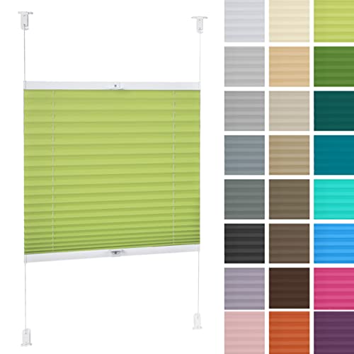 DECOOR Plissee ohne Bohren 120cm x 120cm Faltrollo Rollo für Fenster und Tür Nicht-invasive Fensterjalousien guter Sichtschutz und Sonnenschutz Breite der Überlappung 2 cm Hellgrün von DECOOR