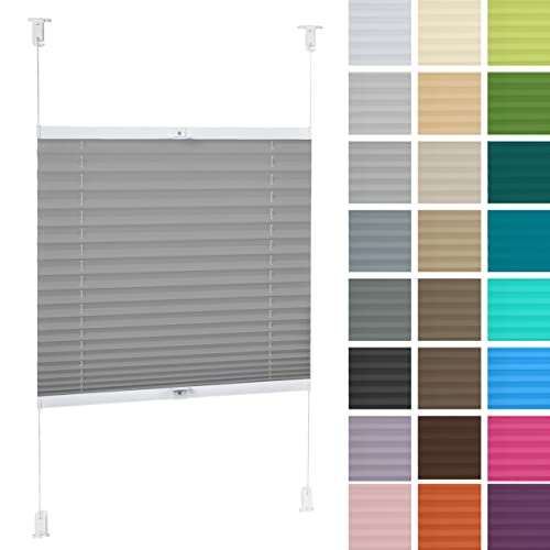 DECOOR Plissee ohne Bohren 125cm x 150cm Faltrollo Rollo für Fenster und Tür Nicht-invasive Fensterjalousien guter Sichtschutz und Sonnenschutz Breite der Überlappung 2 cm Grau von DECOOR