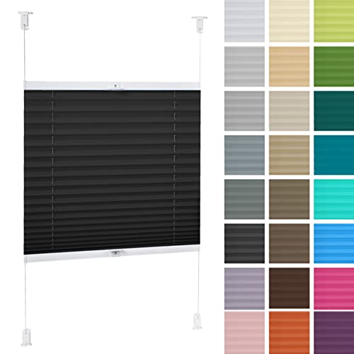 DECOOR Plissee ohne Bohren 135cm x 120cm Faltrollo Rollo für Fenster und Tür Nicht-invasive Fensterjalousien guter Sichtschutz und Sonnenschutz Breite der Überlappung 2 cm Schwarz von DECOOR