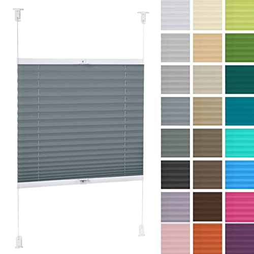 DECOOR Plissee ohne Bohren 135cm x 150cm Faltrollo Rollo für Fenster und Tür Nicht-invasive Fensterjalousien guter Sichtschutz und Sonnenschutz Breite der Überlappung 2 cm Dunkelgrau von DECOOR