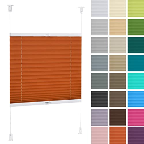 DECOOR Plissee ohne Bohren 140cm x 100cm Faltrollo Rollo für Fenster und Tür Nicht-invasive Fensterjalousien guter Sichtschutz und Sonnenschutz Breite der Überlappung 2 cm Orange von DECOOR