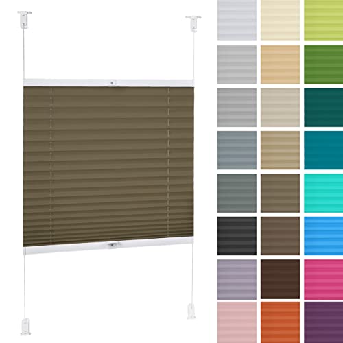 DECOOR Plissee ohne Bohren 140cm x 120cm Faltrollo Rollo für Fenster und Tür Nicht-invasive Fensterjalousien guter Sichtschutz und Sonnenschutz Breite der Überlappung 2 cm Hellbraun von DECOOR