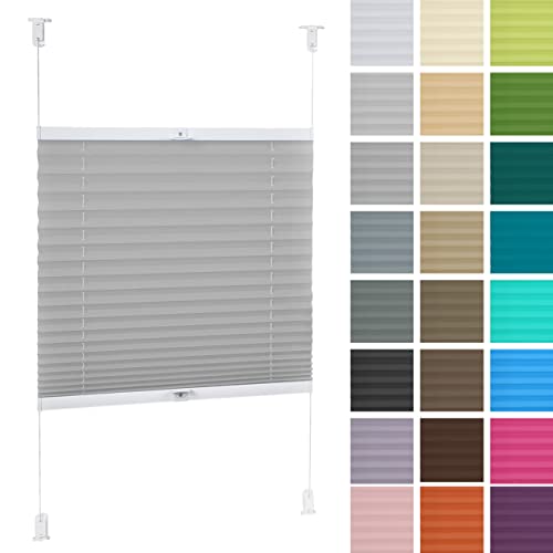 DECOOR Plissee ohne Bohren 140cm x 120cm Faltrollo Rollo für Fenster und Tür Nicht-invasive Fensterjalousien guter Sichtschutz und Sonnenschutz Breite der Überlappung 2 cm Hellgrau von DECOOR