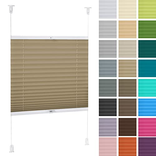 DECOOR Plissee ohne Bohren 140cm x 120cm Faltrollo Rollo für Fenster und Tür Nicht-invasive Fensterjalousien guter Sichtschutz und Sonnenschutz Breite der Überlappung 2 cm Kakao von DECOOR