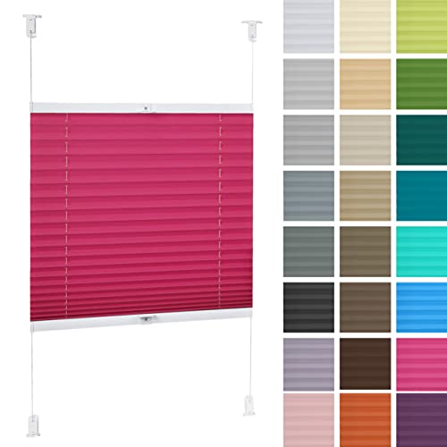 DECOOR Plissee ohne Bohren 45cm x 120cm Faltrollo Rollo für Fenster und Tür Nicht-invasive Fensterjalousien guter Sichtschutz und Sonnenschutz Breite der Überlappung 2 cm Rosa von DECOOR