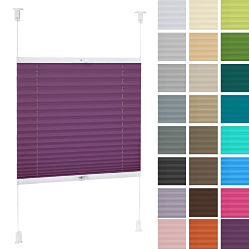 DECOOR Plissee ohne Bohren 55cm x 120cm Faltrollo Rollo für Fenster und Tür Nicht-invasive Fensterjalousien guter Sichtschutz und Sonnenschutz Breite der Überlappung 2 cm Violett von DECOOR