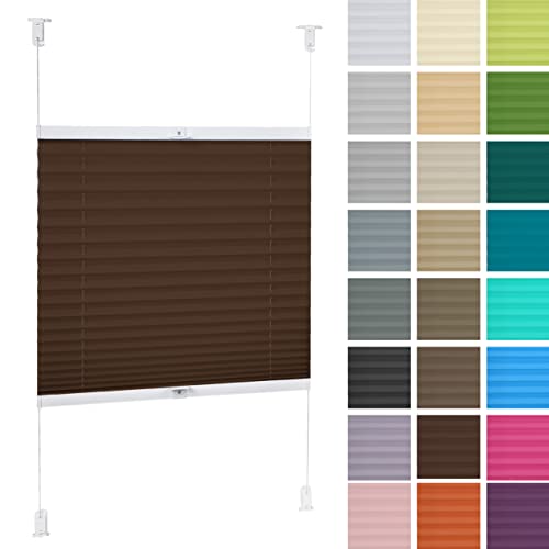 DECOOR Plissee ohne Bohren 75cm x 120cm Faltrollo Rollo für Fenster und Tür Nicht-invasive Fensterjalousien guter Sichtschutz und Sonnenschutz Breite der Überlappung 2 cm Dunkelbraun von DECOOR