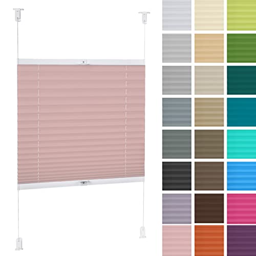 DECOOR Plissee ohne Bohren 80cm x 120cm Faltrollo Rollo für Fenster und Tür Nicht-invasive Fensterjalousien guter Sichtschutz und Sonnenschutz Breite der Überlappung 2 cm Hellrosa von DECOOR