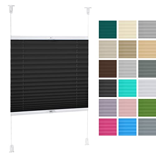 DECOOR Plissee ohne Bohren Thermorollo 130cm x 120cm Faltrollo Rollo für Fenster und Tür Nicht-invasive Fensterjalousien guter Sichtschutz und Sonnenschutz Verdunklungsrollo Überlappung 2 cm Schwarz von DECOOR