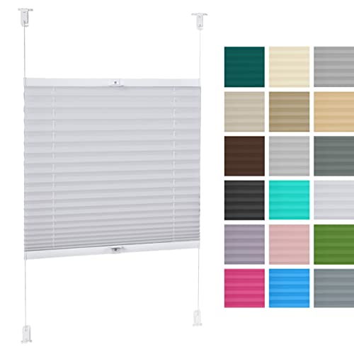 DECOOR Plissee ohne Bohren Thermorollo 45cm x 120cm Faltrollo Rollo für Fenster und Tür Nicht-invasive Fensterjalousien guter Sichtschutz und Sonnenschutz Verdunklungsrollo Überlappung 2 cm Weiß von DECOOR