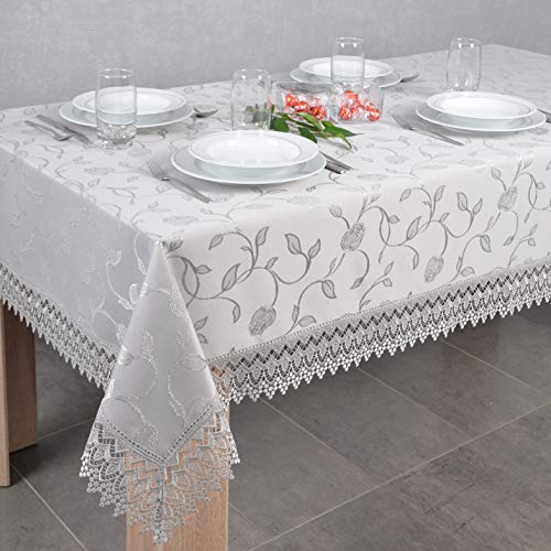 DECOOR - schmutzabweisende Tischdecke, 140 x 220 cm, Grau, veredelt mit dekorativer 9 cm breiter Guipure-Spitze, aus Jacquardgewebe 230g/m², 100% Polyester, hergestellt in EU DECOOR - schmutzabweisende Tischdecke, 140 x 220 cm, Grau, veredelt mit dekorativer 9 cm breiter Guipure-Spitze, aus Jacquardgewebe 230g/m², 100% Polyester, hergestellt in EU von DECOOR