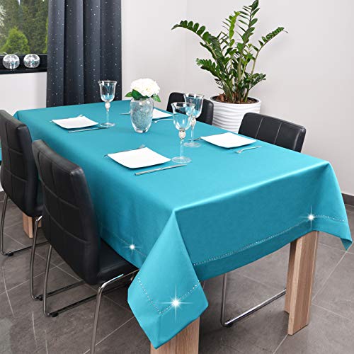 DECOOR - schmutzabweisende Tischdecke, 140 x 240 cm, Türkis, veredelt mit einer eleganten 7 cm langen Rückseite, aus Satingewebe 190g/m², 100% Polyester, hergestellt in EU DECOOR - schmutzabweisende Tischdecke, 140 x 240 cm, Türkis, veredelt mit einer eleganten 7 cm langen Rückseite, aus Satingewebe 190g/m², 100% Polyester, hergestellt in EU von DECOOR