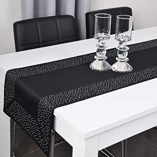 DECOOR - schmutzabweisende Tischdecke, fertig mit 10 cm Leiste, verziert mit geklebten Steinen, Stoff 190 g/m², 100% Polyester, hergestellt in EU. von DECOOR