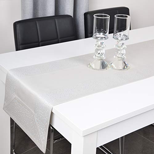 DECOOR - schmutzabweisende Tischdecke, fertig mit 10 cm Leiste, verziert mit geklebten Steinen, Stoff 190 g/m², 100% Polyester, hergestellt in EU. von DECOOR