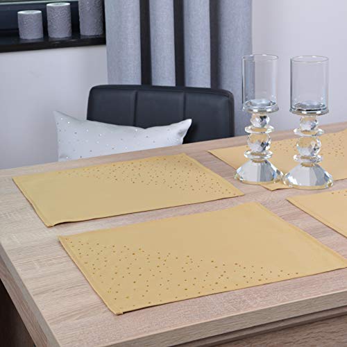 DECOOR - schmutzabweisendes Tischläufern, 30 x 40 cm, Gold, veredelt mit einem ästhetischen Rückseite auf 1 cm, verziert mit Kristallen, Gewebe 200 g/m², 100% Polyester, hergestellt in der EU von DECOOR