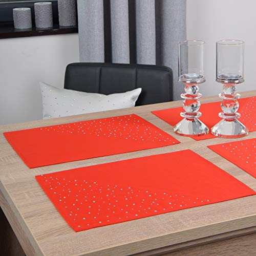 DECOOR - schmutzabweisendes Tischläufern, 30 x 40 cm, Rot, veredelt mit einem ästhetischen Rückseite auf 1 cm, verziert mit Kristallen, Gewebe 200 g/m², 100% Polyester, hergestellt in der EU von DECOOR