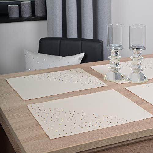 DECOOR - schmutzabweisendes Tischläufern, 30 x 40 cm, Beige, veredelt mit einem ästhetischen Rückseite auf 1 cm, verziert mit Kristallen, Gewebe 200 g/m², 100% Polyester, hergestellt in der EU von DECOOR