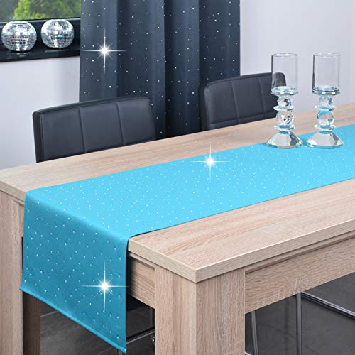 DECOOR - schmutzabweisendes Tischläufern, veredelt mit einem ästhetischen Rückseite auf 1 cm, verziert mit Kristallen, Gewebe 200 g/m², 100% Polyester, hergestellt in der EU von DECOOR