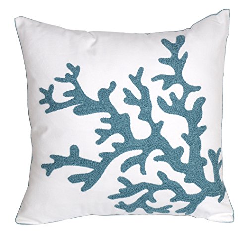 DECOPOW Seagreen-Coral Kissenbezug, bestickt, niedlich, nautischer Tier, quadratisch, 45,7 cm, dekorativer Leinen-Kissenbezug für nautischen Stil von DECOPOW