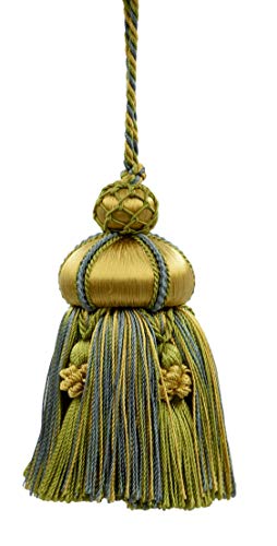 DÉCOPRO Elegante, handgefertigte Schlüsselquaste, 10 cm, 8,5 cm Schlaufe, akzentuiert mit Kronenquasten (Stil # KTAX4) Seaside Green #LX04 (Gelbgrün, Gelbgold, Türkisblau), einzeln verkauft von DÉCOPRO