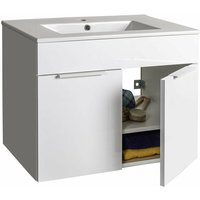 Decor Space - Wandbadezimmerschrank mit glänzend weißer Keramik und Zement-Waschtisch h 58 cm mit 2 Holztüren Decor Space - Wandbadezimmerschrank mit glänzend weißer Keramik und Zement-Waschtisch h 58 cm mit 2 Holztüren von DECOR SPACE
