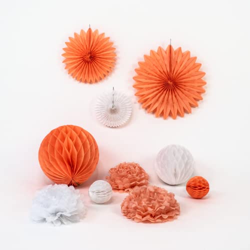 DECORAMI Eco Deko Gesamt Set Apricot Weiß | Partydekoration | Raumdekoration | 10-teilig Pompoms, Fächer & Wabenbälle | Wiederverwendbar, biologisch abbaubar & plastikfrei von DECORAMI - celebrate happy times