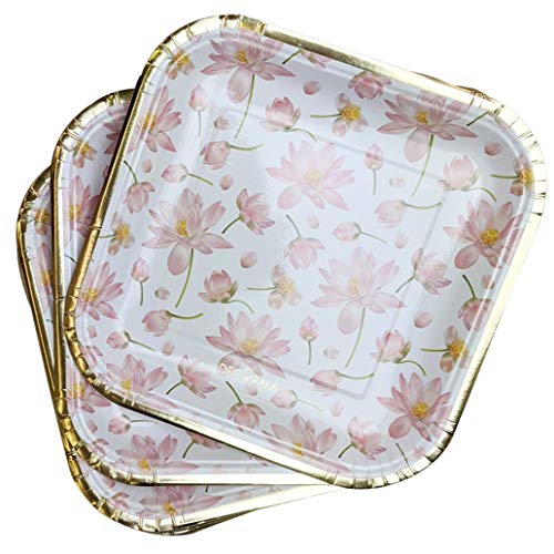 DECORAMI Premium Pappteller | 6 Stück | Ø 23 cm | aus Papier/Pappe, nachhaltig | Einweggeschirr/Pappgeschirr | Blüten Print | weiß rosa Gold Blumen von DECORAMI - celebrate happy times