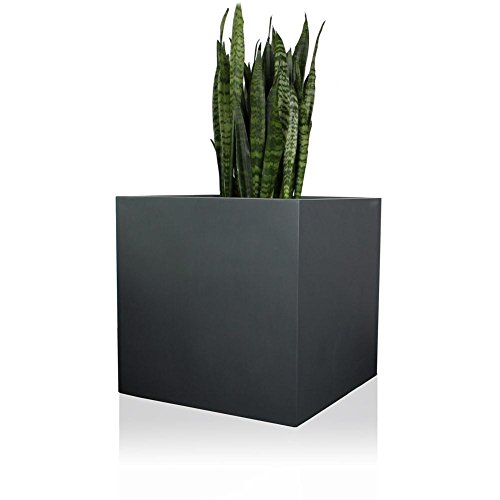 DECORAS Pflanzkübel CUBO Fiberglas Pflanztopf - Farbe: grau matt - robuster, UV-beständiger, wetterfester & frostsicherer Blumentopf - TÜV-geprüfte Qualität von DECORAS