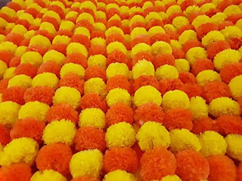 Decoration Craft Künstliche Ringelblumen-Girlanden in Dunkelorange und Gelb, 152 cm lang, für Partys, indische Themendekorationen von DECORATION CRAFT